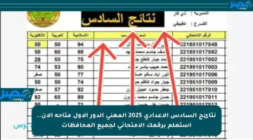 نتائج السادس الإعدادي 2025 المهني الدور الأول متاحة الآن.. استعلم برقمك الامتحاني لجميع المحافظات